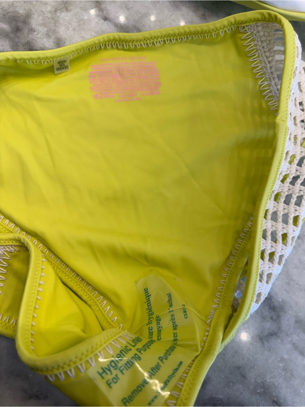 Victoria’s Secret Neon Yellow Bikini XL Crochet Sides Bandeau Top Euro Summer - Picture 5 of 6
